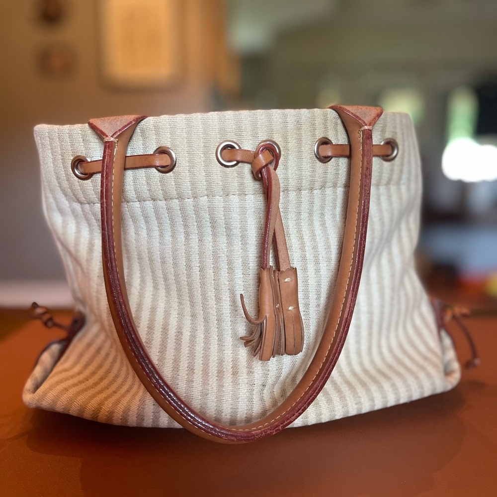 Dooney & Bourke Cream and Brown Tote with Leather Accents
